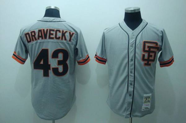 Mitchell and Ness Giants #43 Dave Dravecky Stitched Grey Throwback MLB Jersey - Click Image to Close